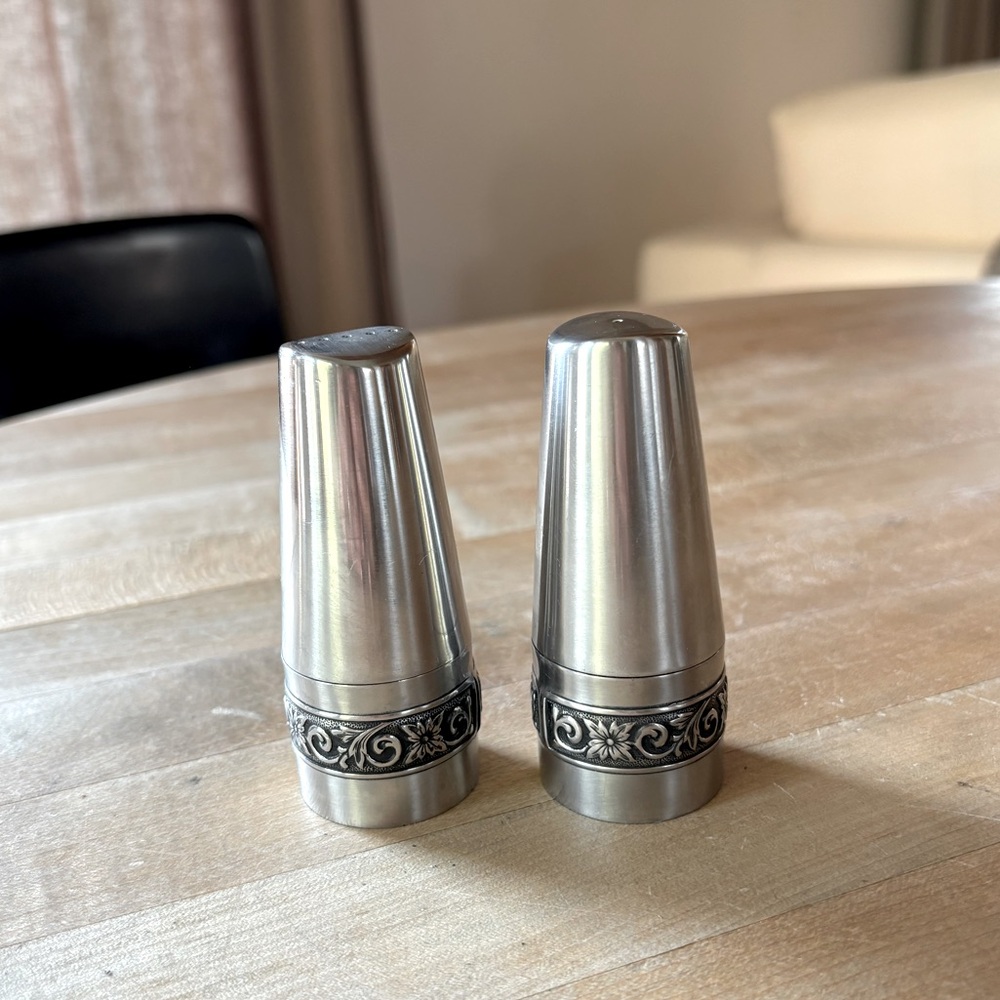 Vintage MCM Stainless Salt and Pepper Set